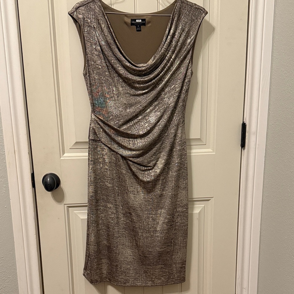 Connected Apparel Metallic Bronze Midi Dress